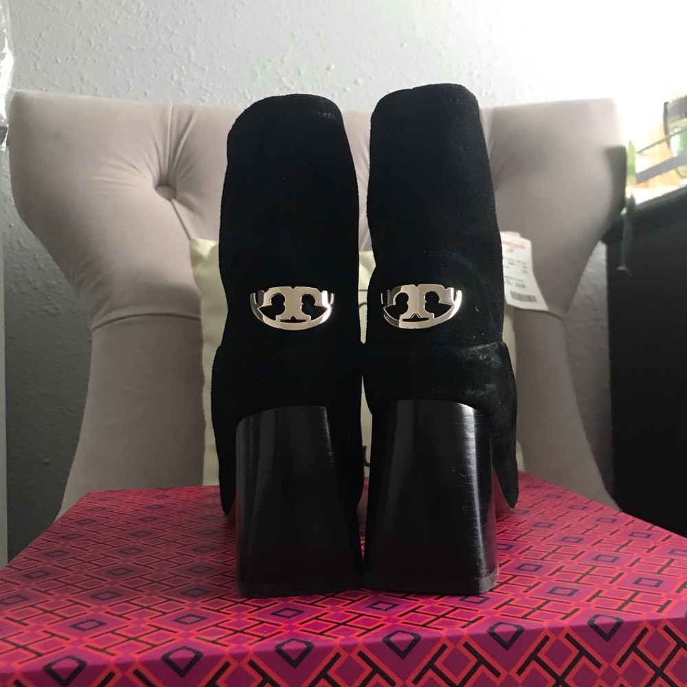 Tory Burch Black Sidney 70MM Bootie Kid Suede